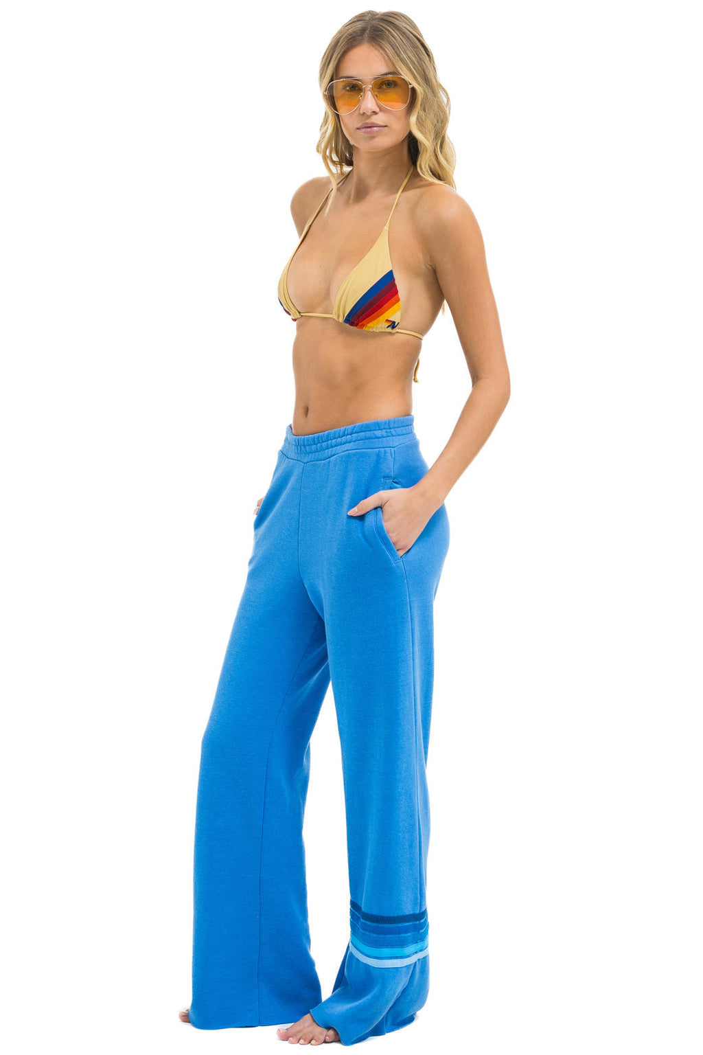 RUGBY STITCH WIDE LEG POCKET SWEATPANTS - COBALT // BLUE