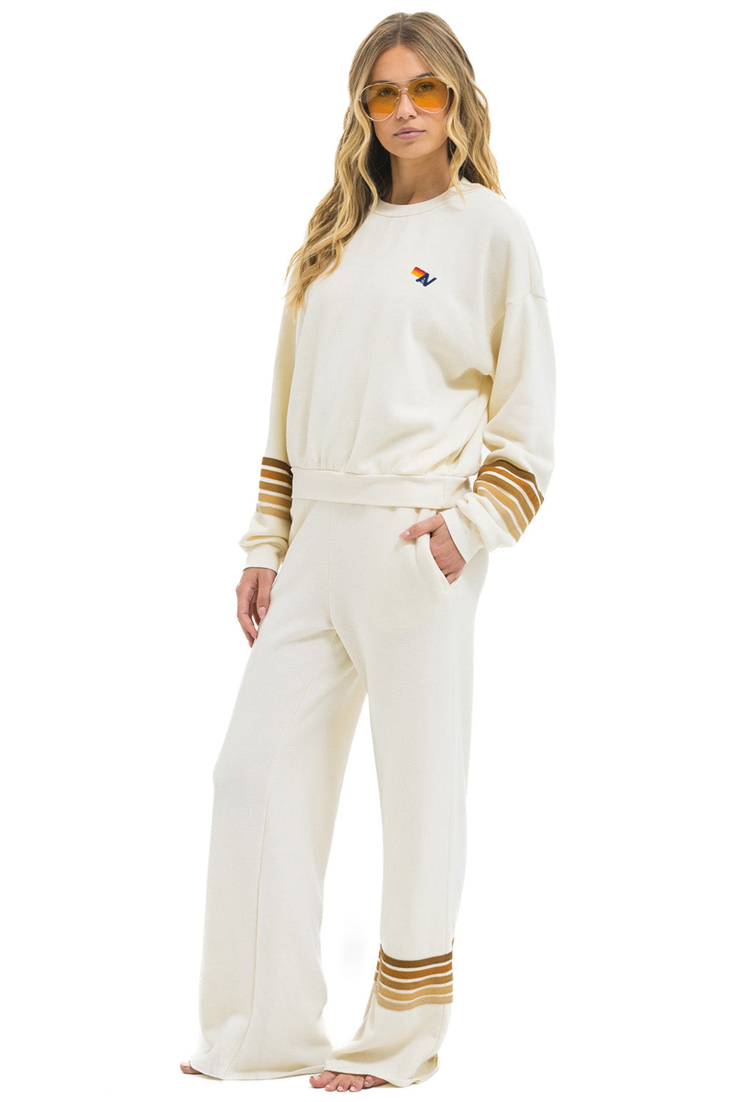 RUGBY STITCH 2 RELAXED CREW SWEATSHIRT - VINTAGE WHITE // BROWN