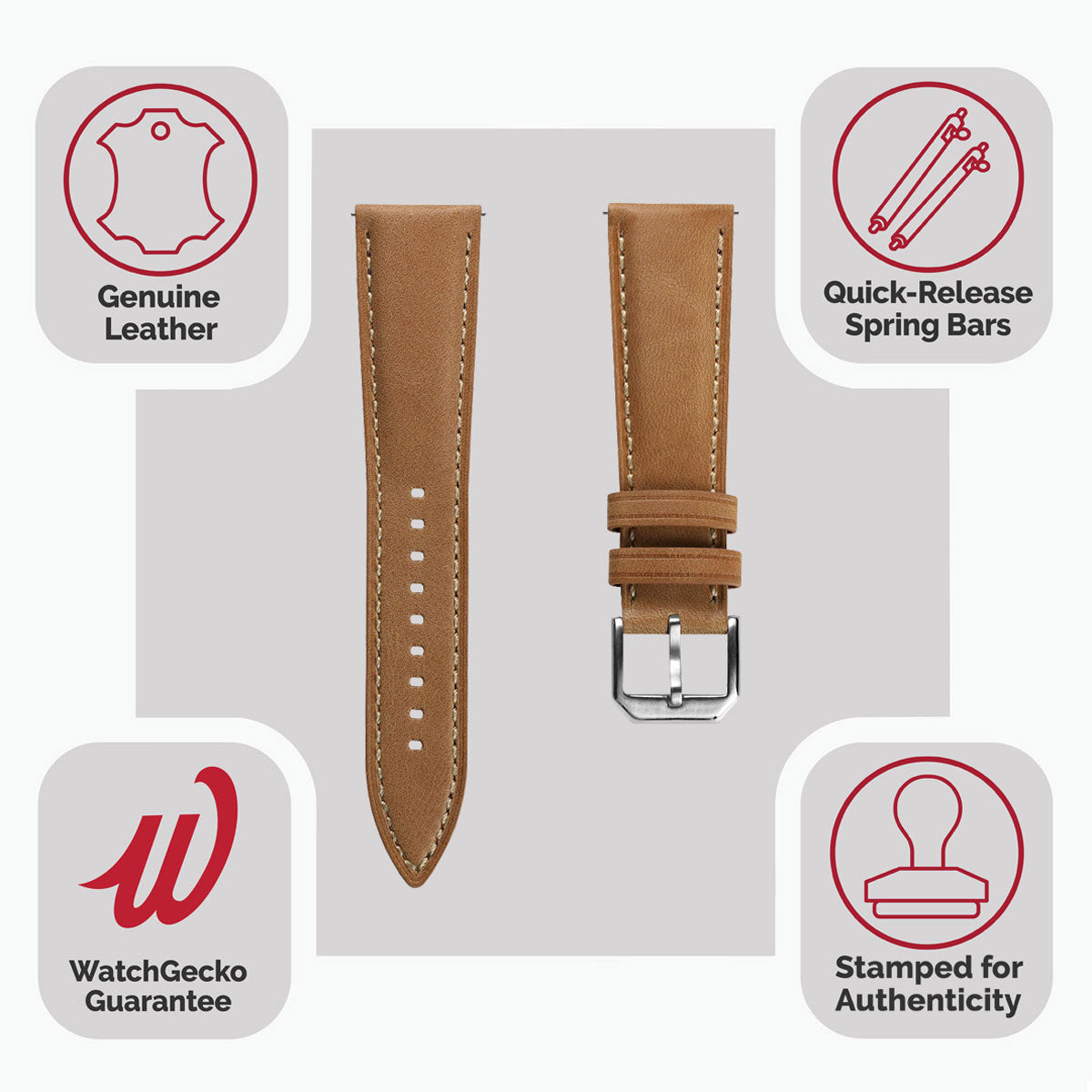Bracelet en cuir véritable padded Whitby - Taille pastel cognac élégante