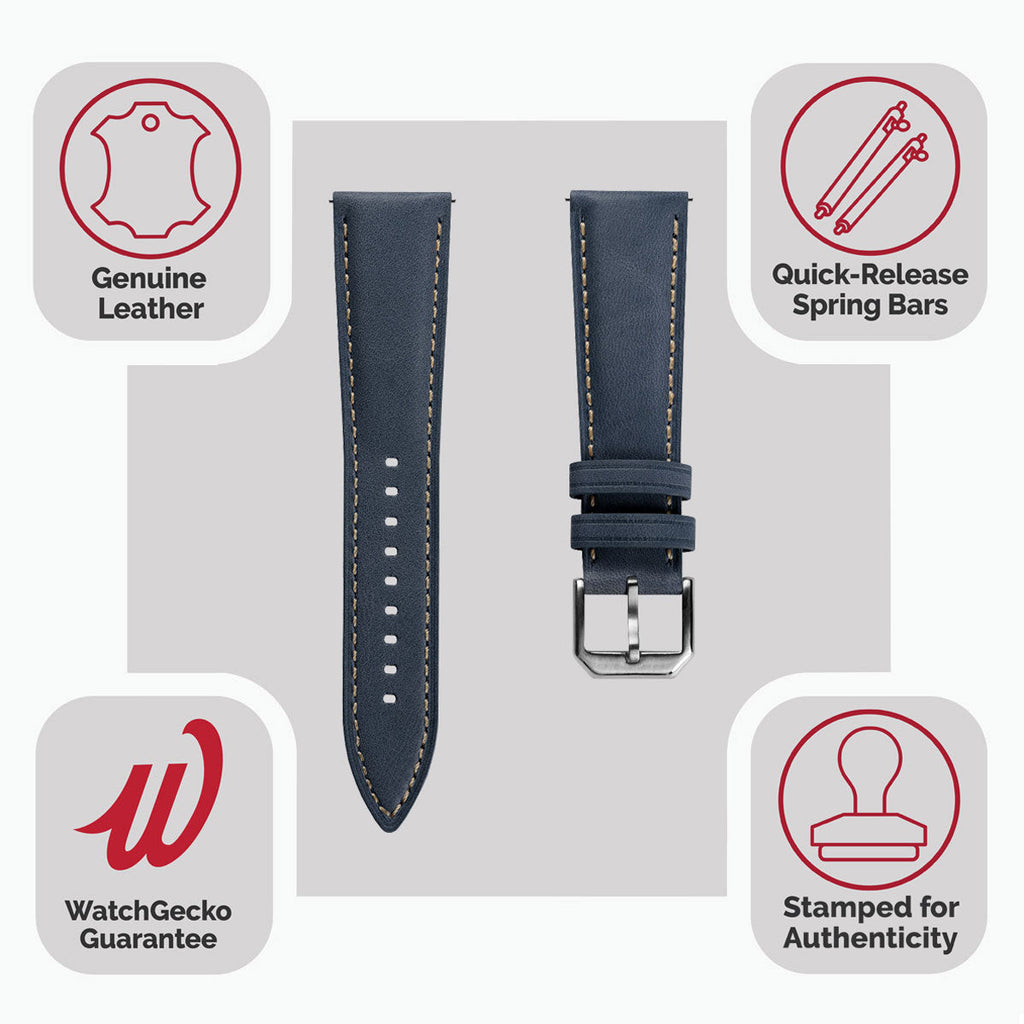 Bracelet de montres en cuir véritable rembourré Whitby – Bleu pastel raffinée