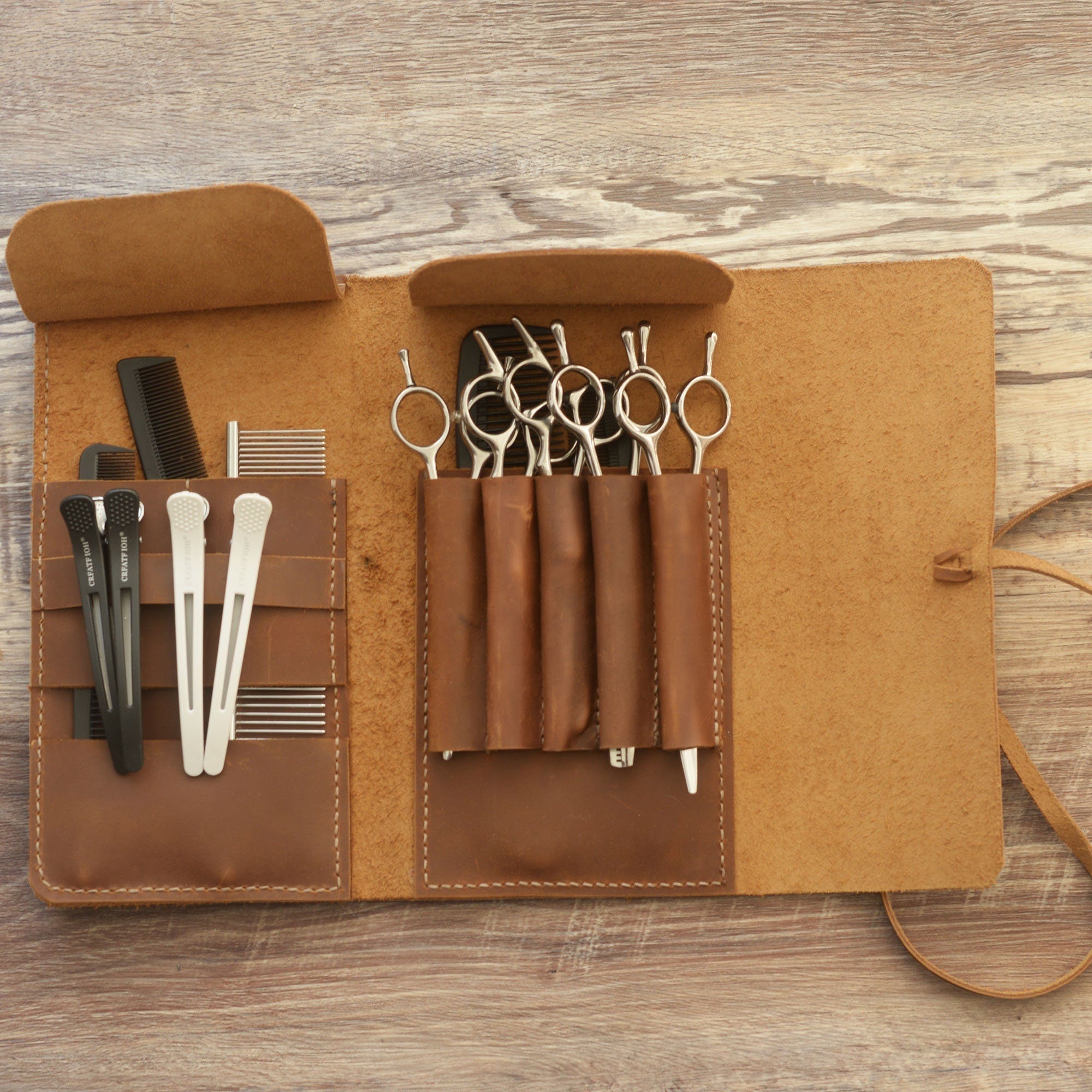 Étui personnalisé en cuir pour ciseaux de coiffure, pochette pour salons, porte-outils pour barbiers et coiffeurs, sac holster pour outils de salon - 211