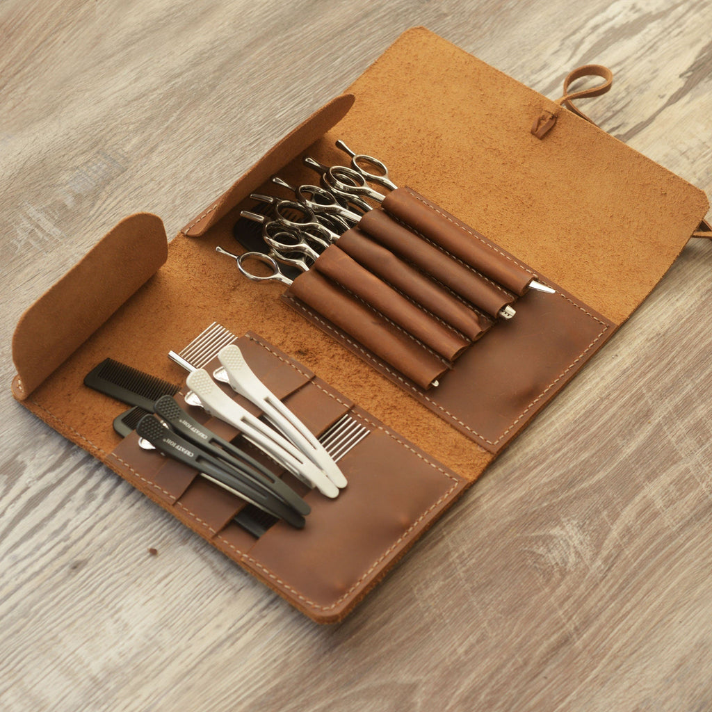 Étui personnalisé en cuir pour ciseaux de coiffure, pochette pour salons, porte-outils pour barbiers et coiffeurs, sac holster pour outils de salon - 211