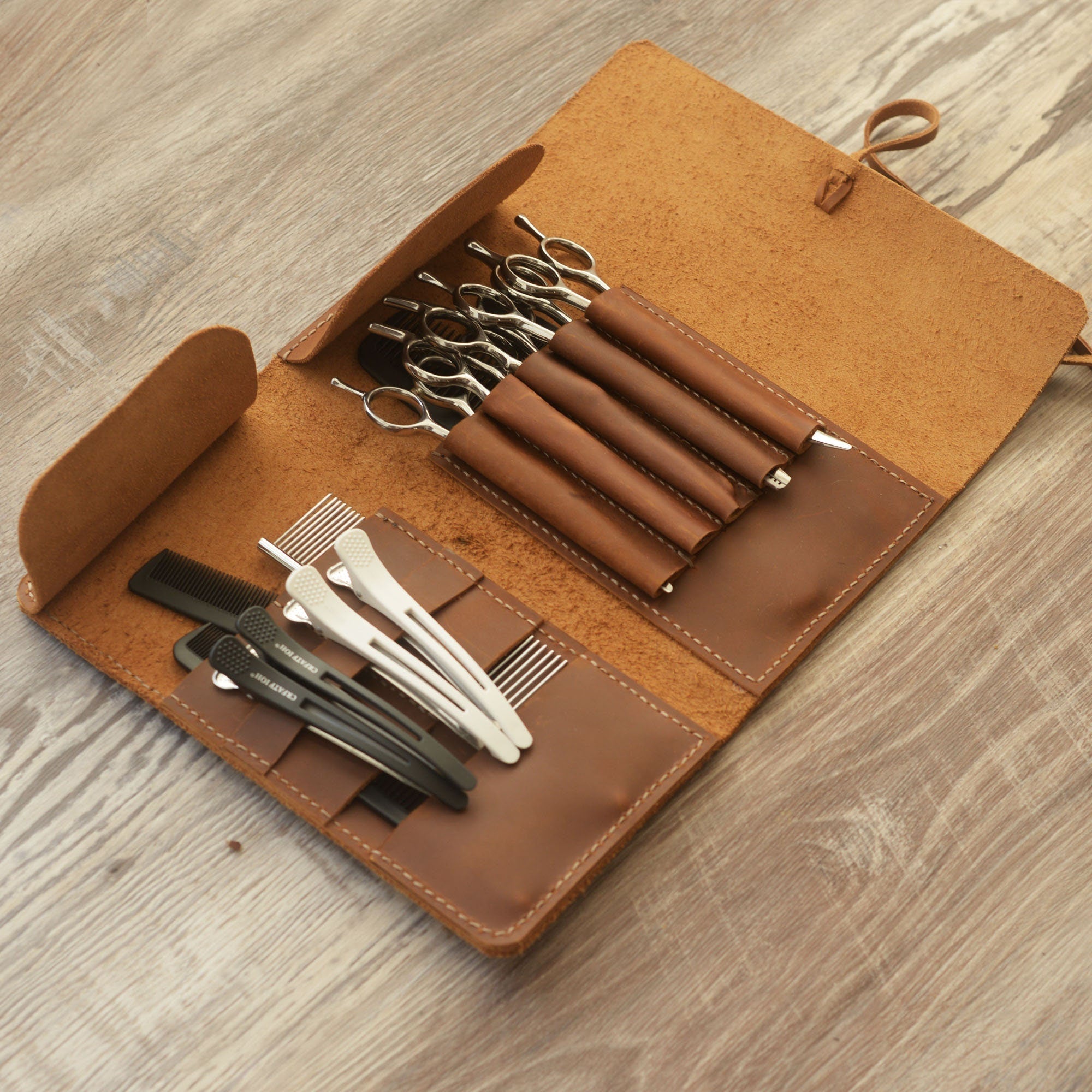 Étui personnalisé en cuir pour ciseaux de coiffure, pochette pour salons, porte-outils pour barbiers et coiffeurs, sac holster pour outils de salon - 211