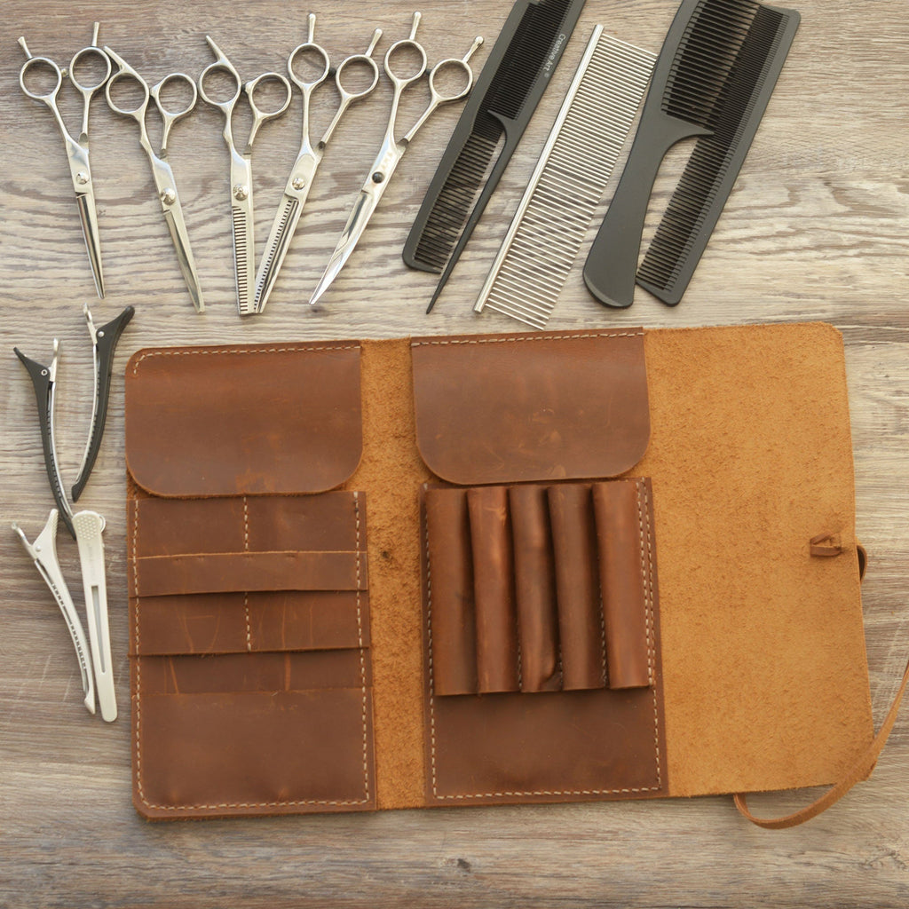 Étui personnalisé en cuir pour ciseaux de coiffure, pochette pour salons, porte-outils pour barbiers et coiffeurs, sac holster pour outils de salon - 211