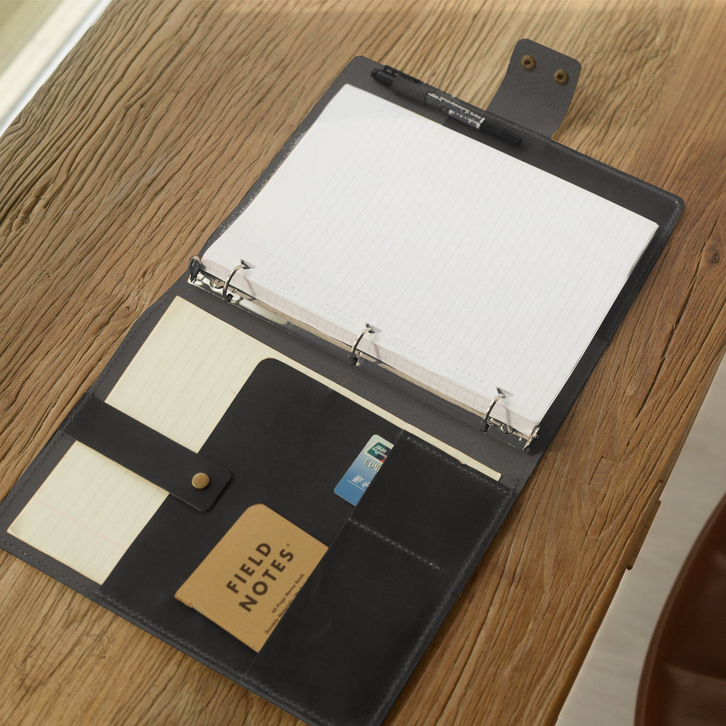 Cartera de Cuero Personalizada con aros 3, Compatible con papel de recarga 8.5 x 11 o A5, Cubierta de Cartera de Cuero - Cuero con acabado envejecido - D715