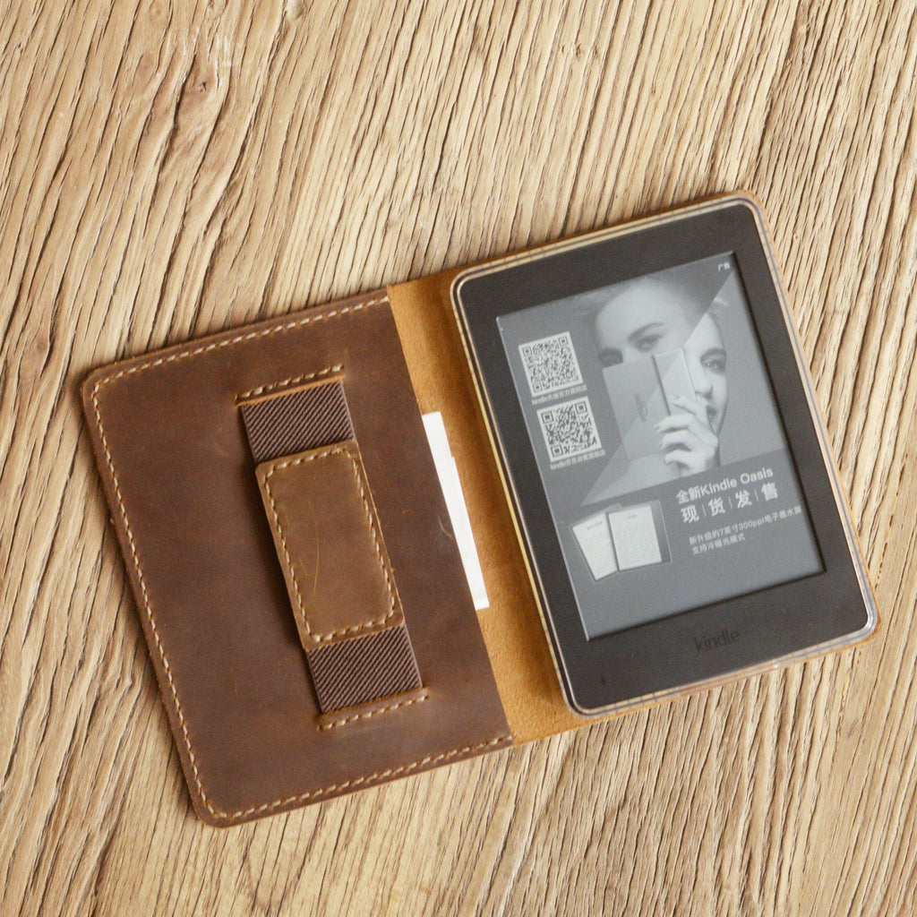 Étui en cuir pour Kindle Paperwhite avec poignée et fermeture élastique - Plusieurs couleurs - K01