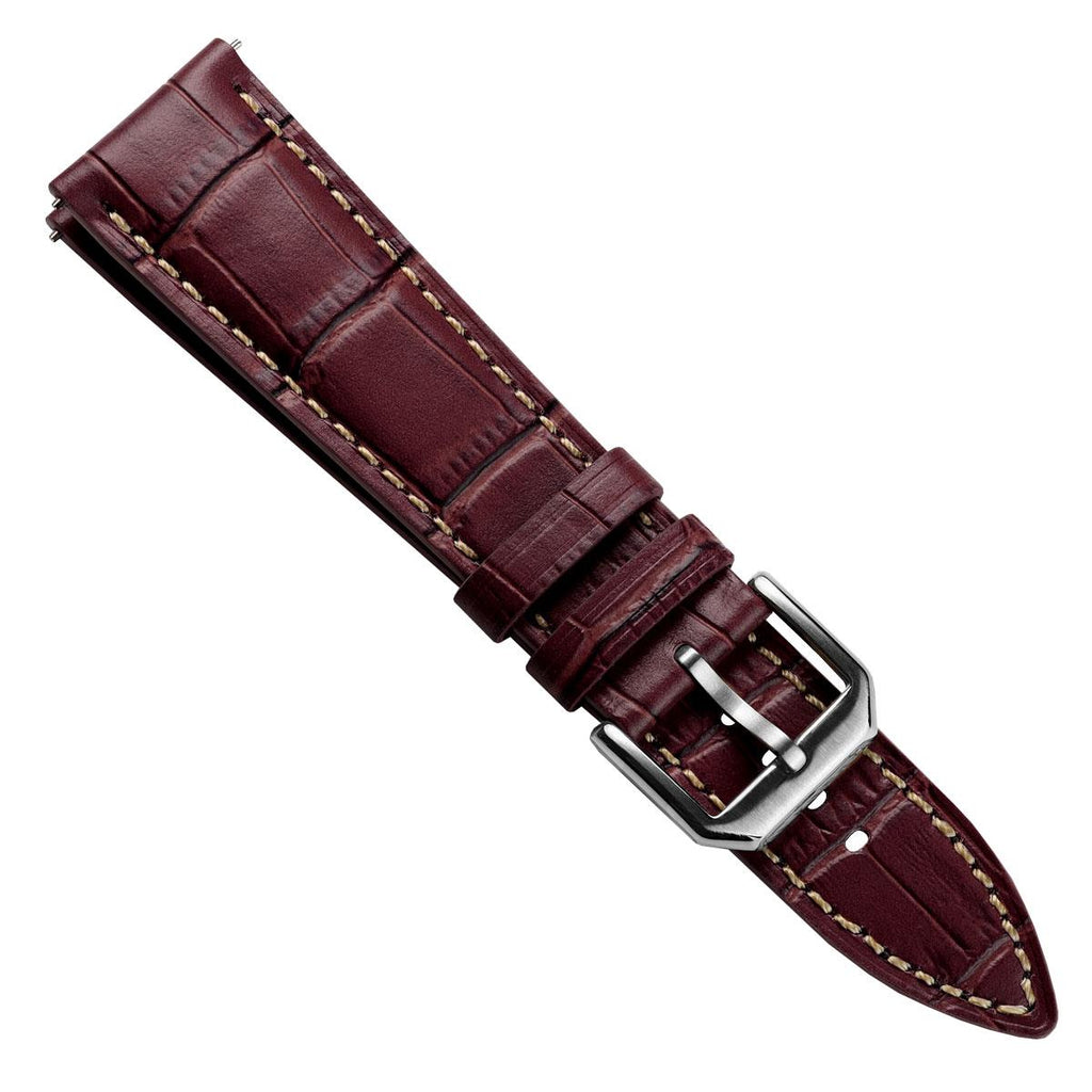 Bracelet de montre en cuir véritable avec motif alligator Carolina - Rouge Grenat