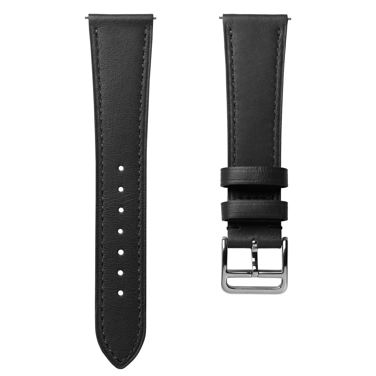Bracelet de montre en cuir plat Brixham - Élégance intemporelle en noir profond