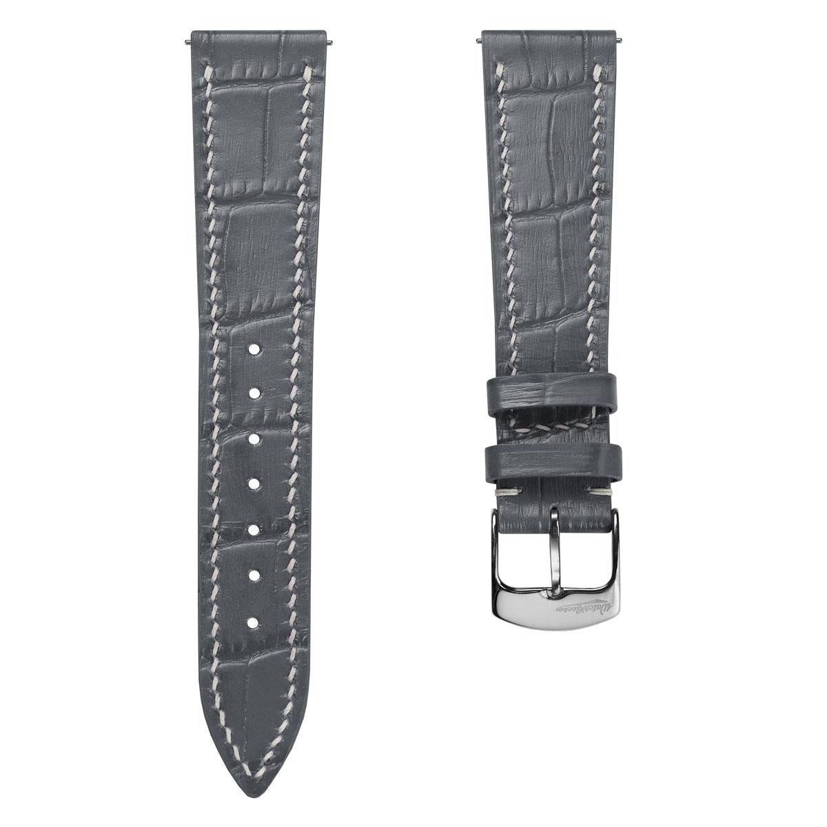 Arhem Handgenähter Uhrenarmband aus Kalbsleder mit Krokoprägung in Grau