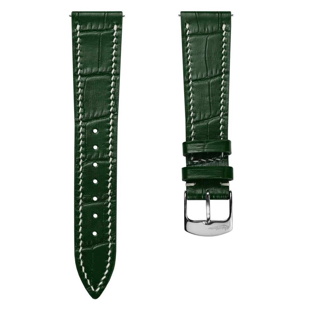 Armen Calf Leather Uhrenarmband mit Krokodilprägung in Dunkelgrün – Handgenäht