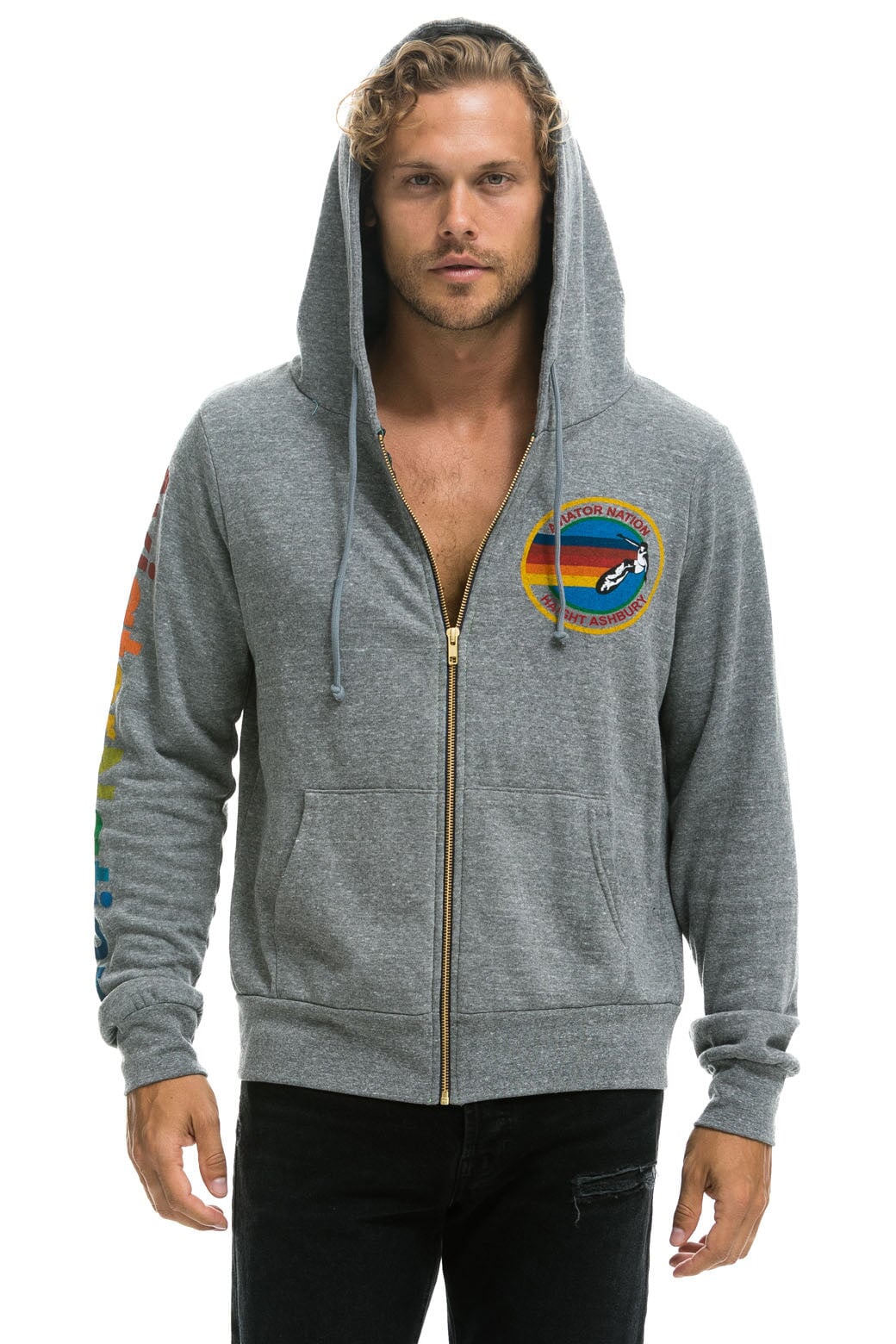 AVIATOR NATION HAIGHT ASHBURY HOODIE - HEATHER GREY