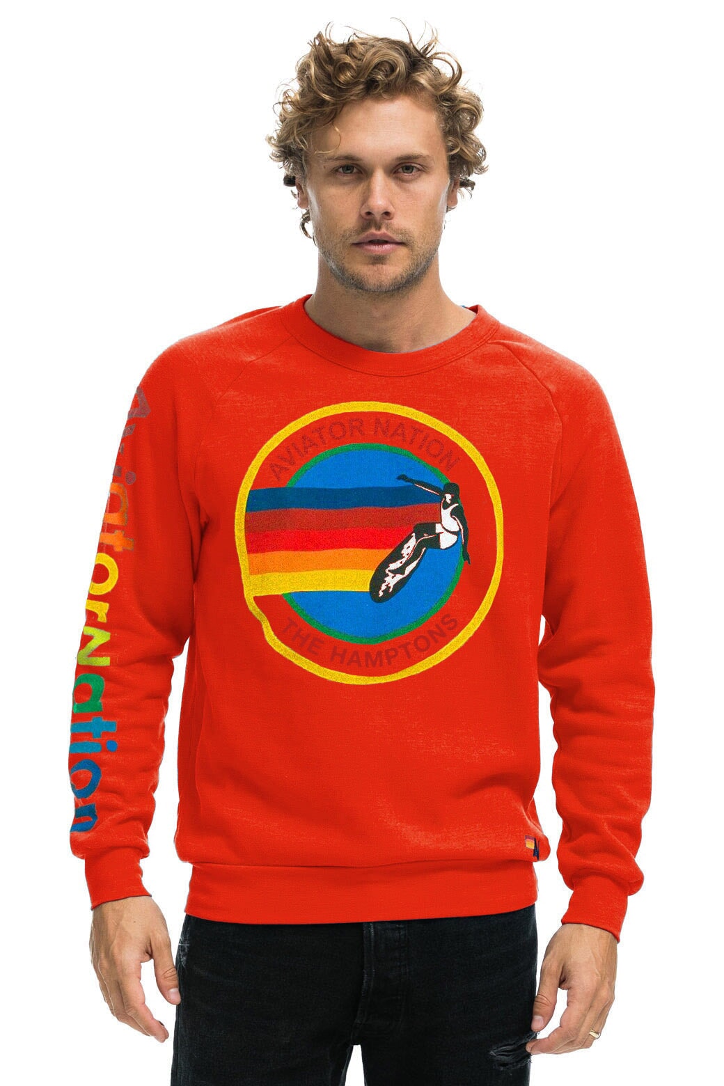 AVIATOR NATION HAMPTONS CREW SWEATSHIRT - RED