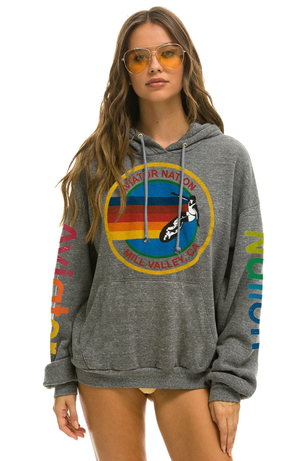 AVIATOR NATION MILL VALLEY RELAXED PULLOVER HOODIE - HEATHER GREY