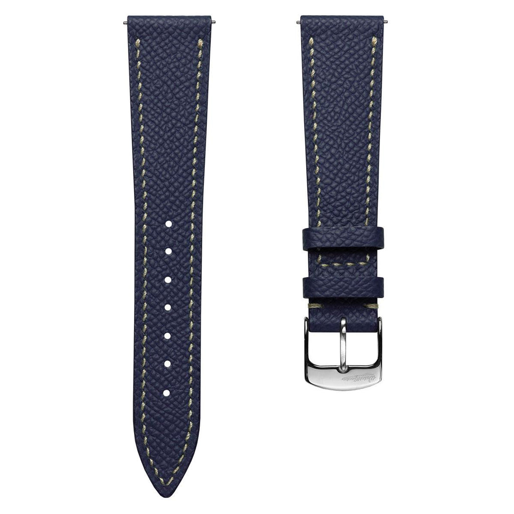 Hanley Textured Epsom Hand-Stitched Leather Watch Strap - Dark Blue