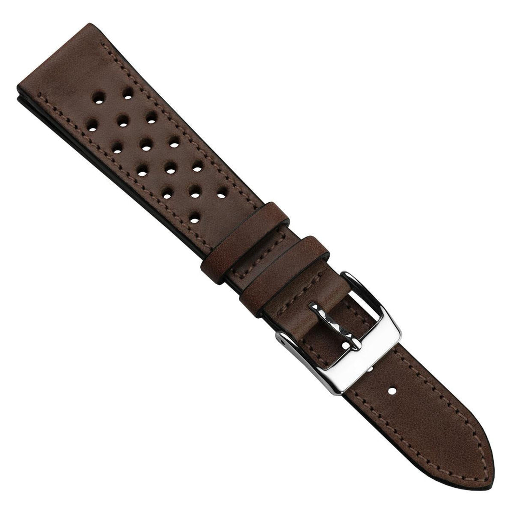 Lav Strap en Cuir Perforé Missouri de WatchGecko - Marron Foncé Élégant