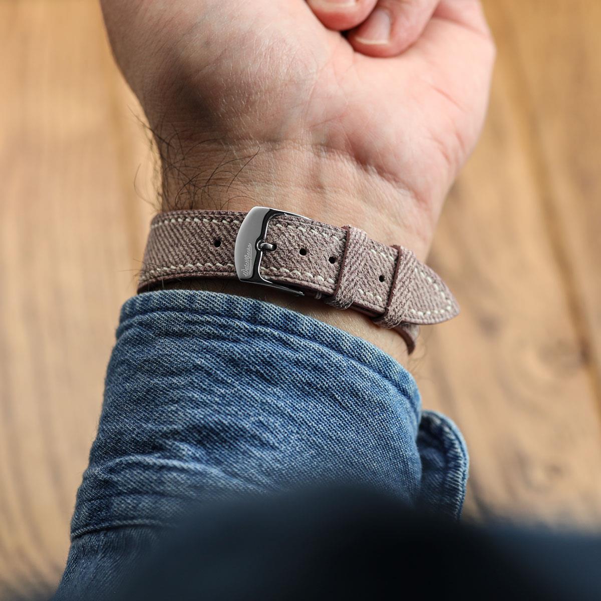 Arbour Handgenähte Denim-Design Echtes Leder Uhrenarmband - Quartz Rosa