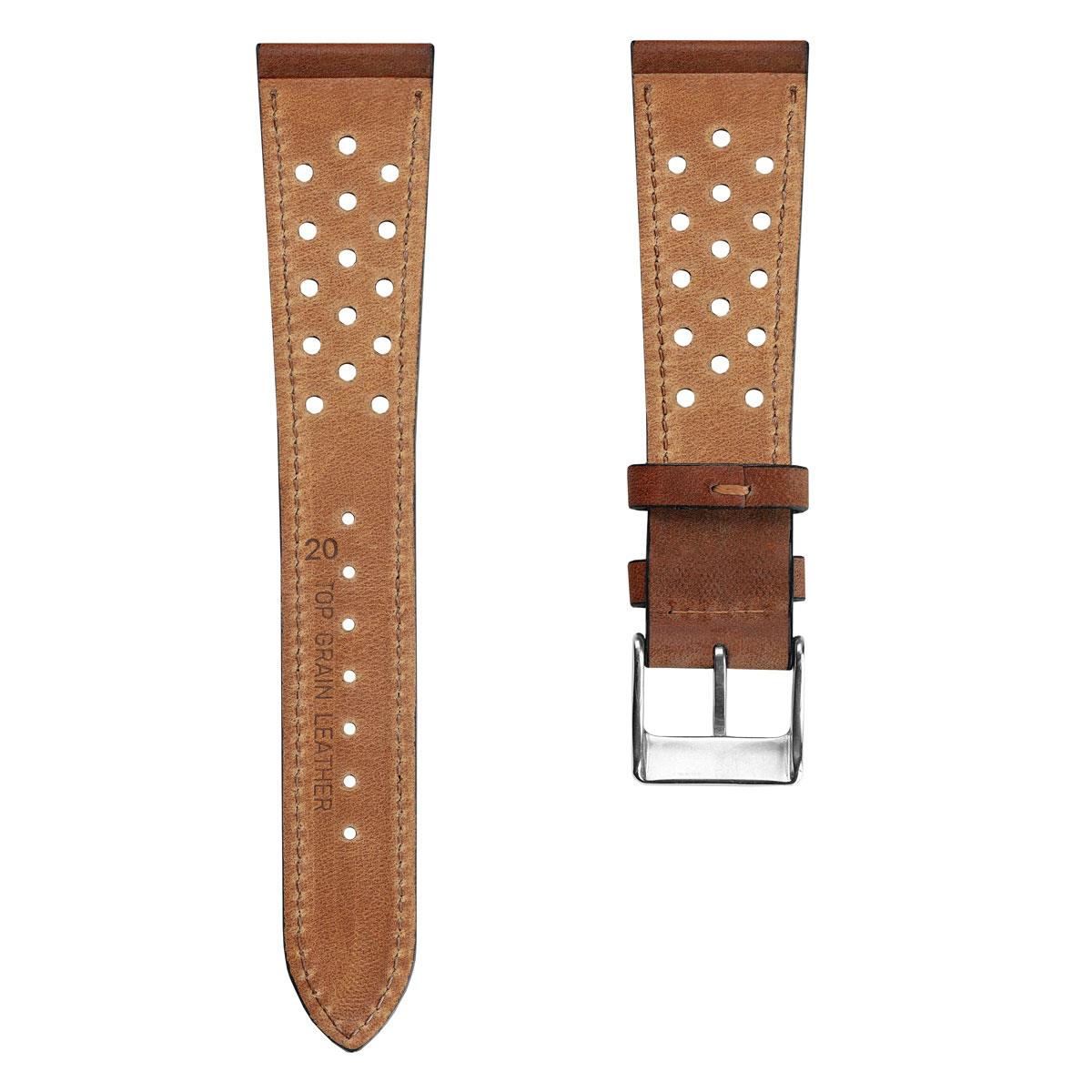 Bracelet de montre en cuir perforé Missouri de WatchGecko - Marron moyen élégant
