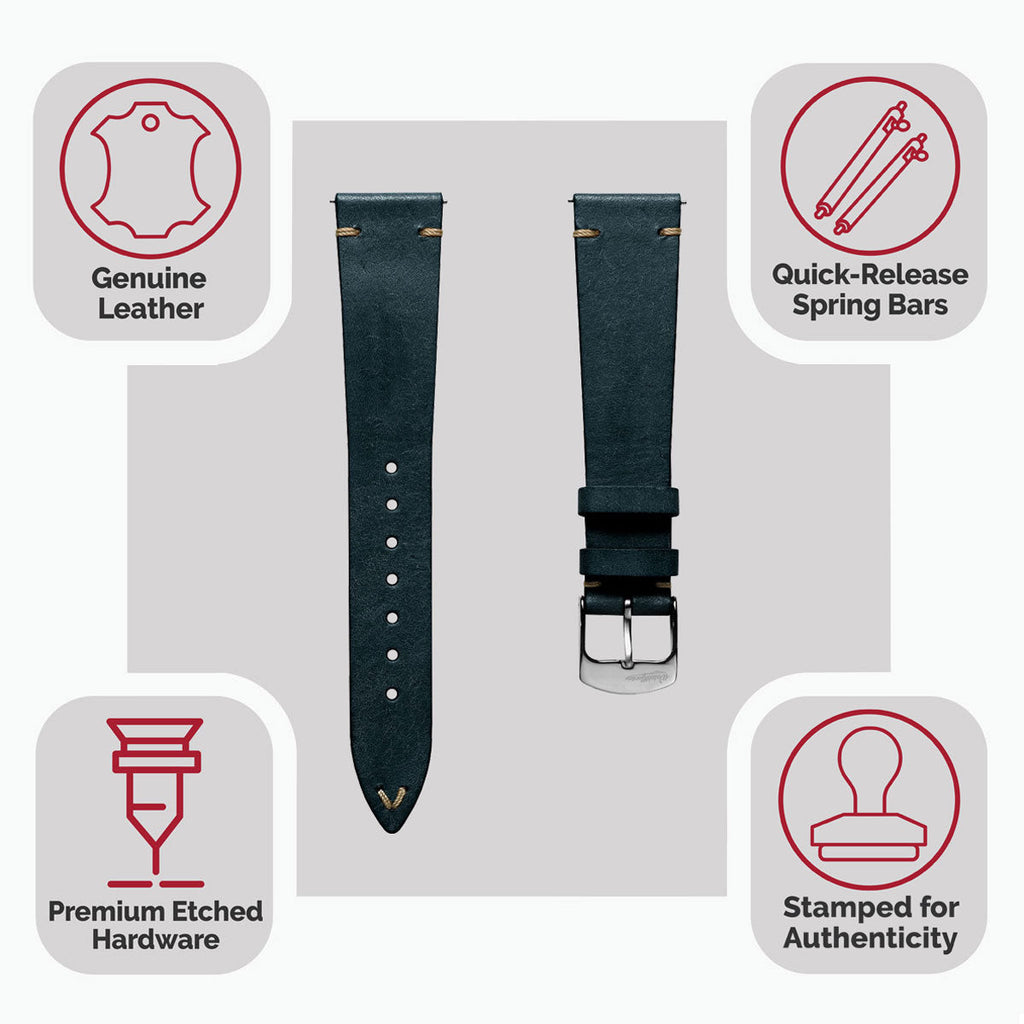 Badalassi Carlo Pueblo V-Stitch Genuine Italian Leather Watch Strap - Dark Blue