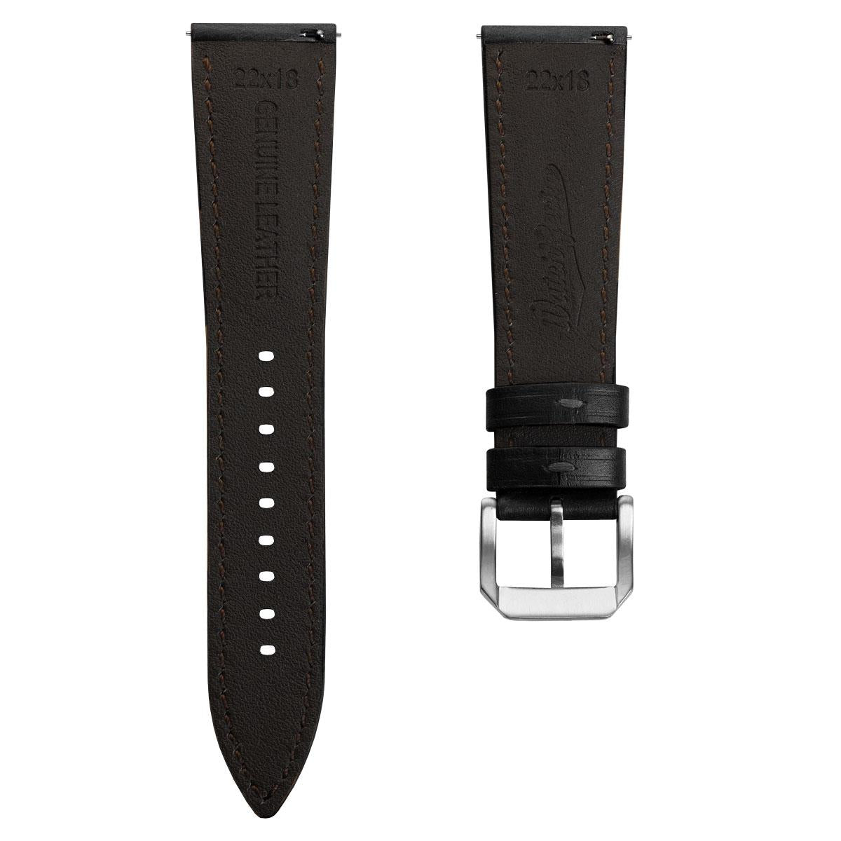 Tenby Elegance: Padded Genuine Leather Watch Strap in Timeless Black