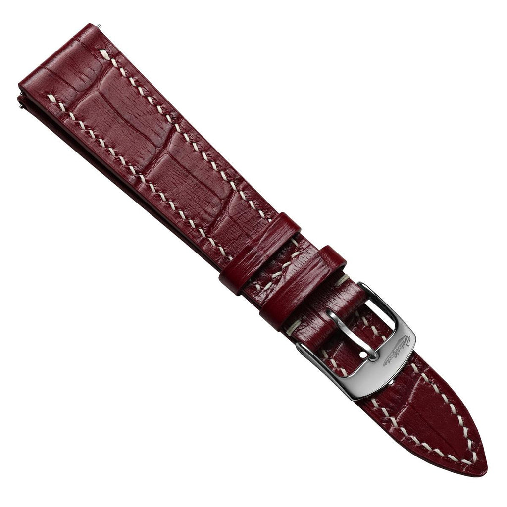 Arhem Handgenähter Kalbsleder-Uhrenarmband im Alligatordruck in Burgund