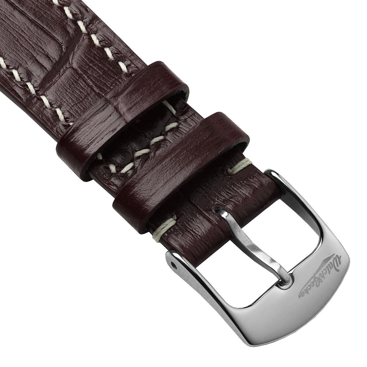 Arnem Handgenähtes Armband aus Kalbsleder mit Alligator-Muster in Kastanienbraun