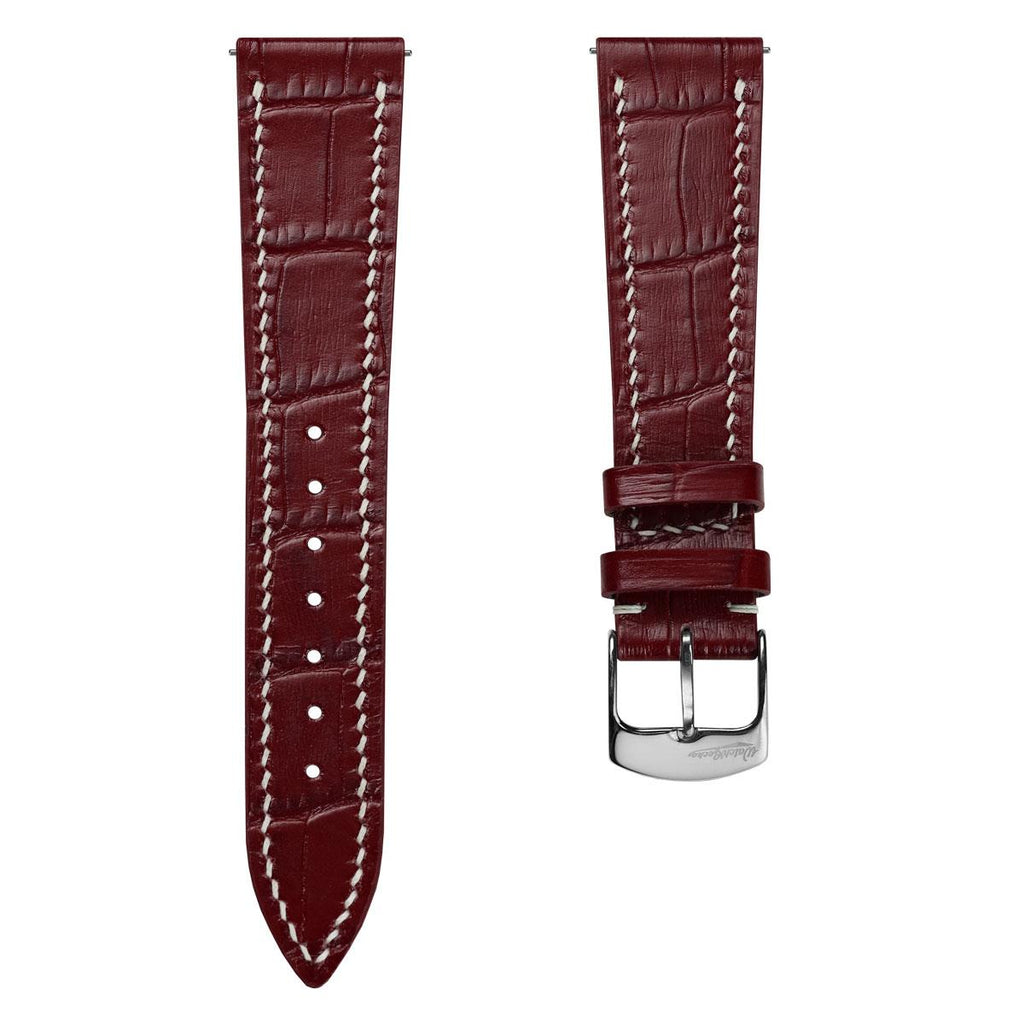 Arhem Handgenähter Kalbsleder-Uhrenarmband im Alligatordruck in Burgund