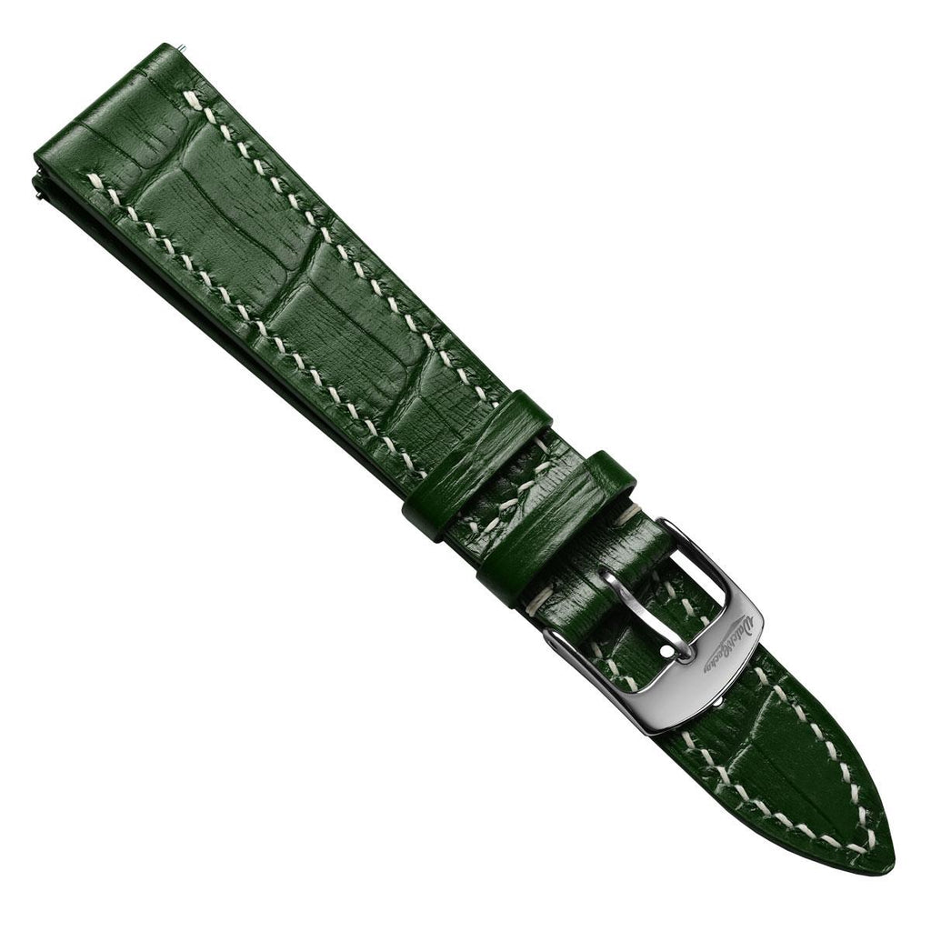 Armen Calf Leather Uhrenarmband mit Krokodilprägung in Dunkelgrün – Handgenäht