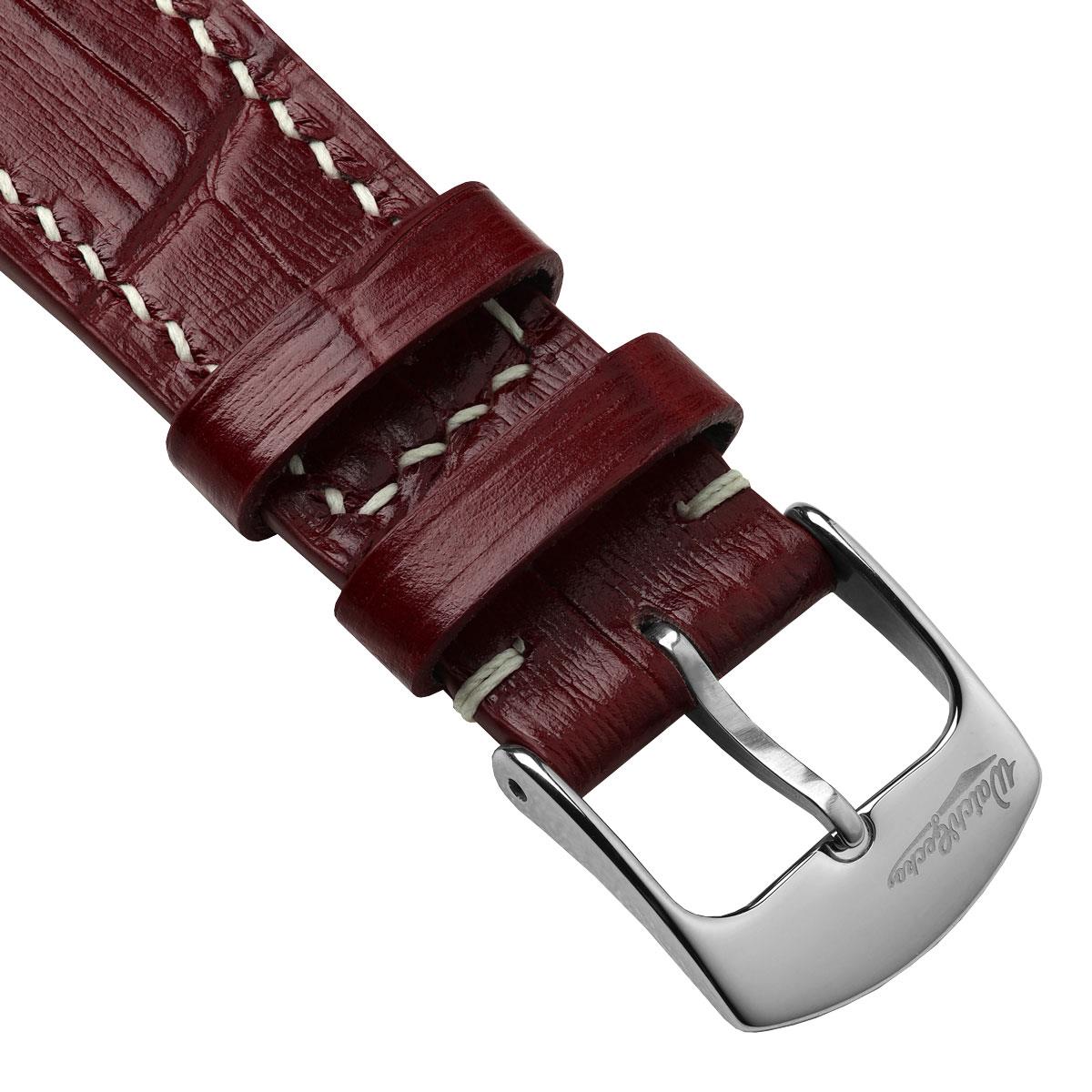 Arhem Handgenähter Kalbsleder-Uhrenarmband im Alligatordruck in Burgund