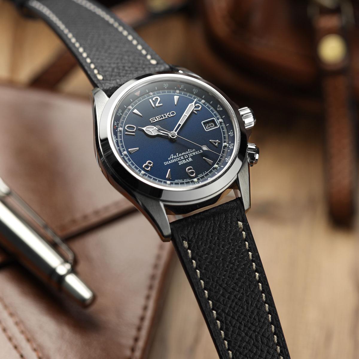 Hanley Textured Epsom Hand-Stitched Leather Watch Strap - Black