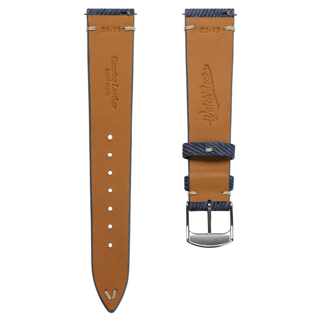 Arbour V-Stitch Denim Design Echtes Leder Uhrenarmband - Marineblau
