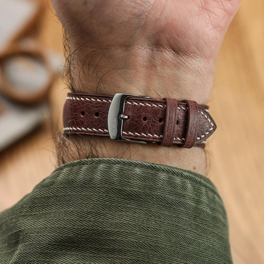 Lerano Tuscan Padded Leather Watch Strap – Elegant Bordeaux Finish