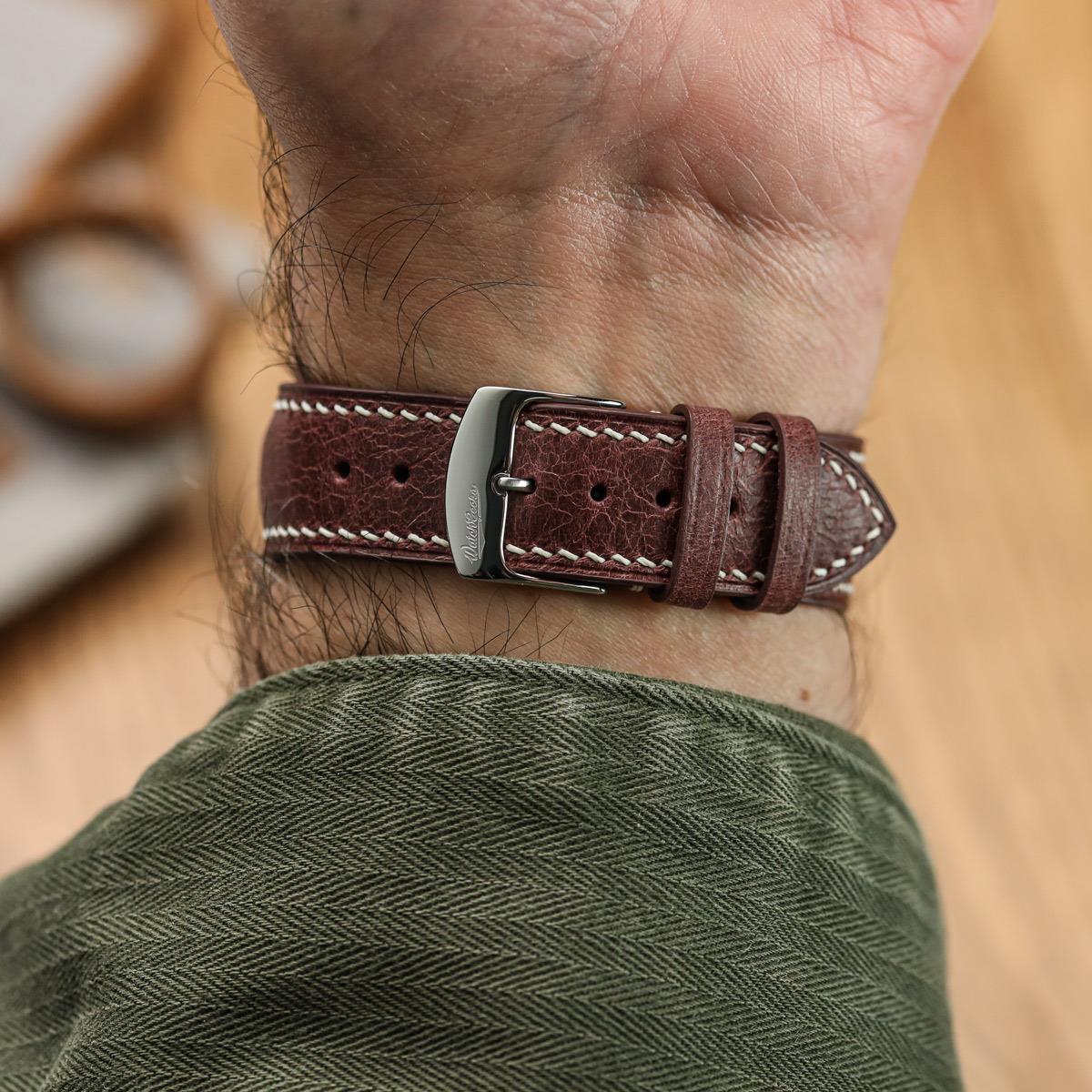 Lerano Tuscan Padded Leather Watch Strap – Elegant Bordeaux Finish