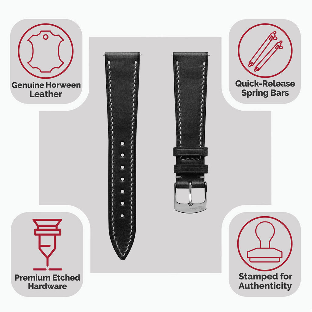 Genuine Horween Chromexcel® Hand-Stitched Watch Strap - Black