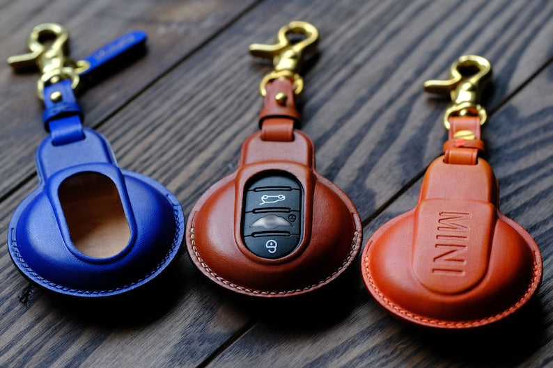 Personalized Leather Key Cover For Mini Cooper Countryman, Clubman, 3 Doors, 5 Doors ... Mini Cooper Key Fob Cover, Mother's Day Gifts