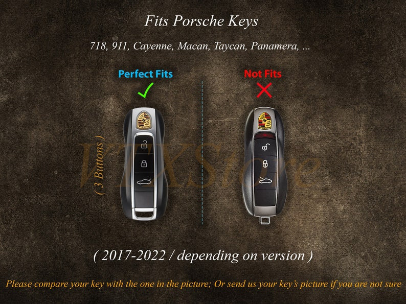 Personalized Key Cover For Porsche 911 718 Cayenne ... Leather Protector Case for Keyless Remote Entry Key FOB Cover Key Holder Key Chain