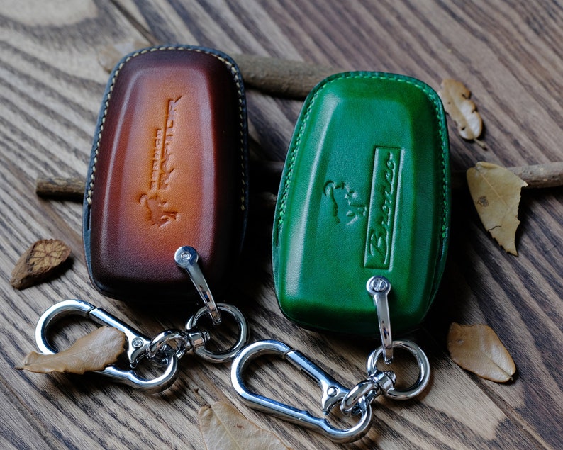 BRONCO Key Fob Cover| Leather Key Fob Cover| 3 4 5 Buttons| Remote Key Case| Gift for Him| Father's Day Gift| Personalized Name Card