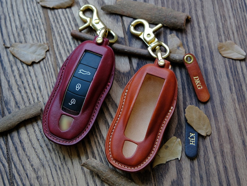 Porsche Cayenne Key Fob Cover, Leather Key Case For Porsche Cayenne 2011-2020, Italian Veg-Tanned Leather, Gift for Him, Father's Day Gift