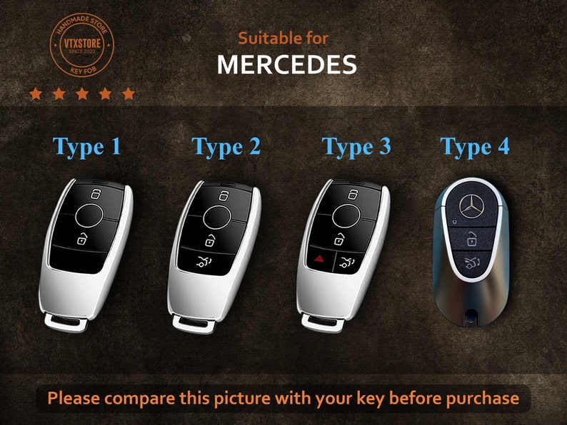 Handmade Leather Key Fob For Mercedes-Benz GLE, Handcraft Leather Car Key Case Fit For Mercedes Benz C E S-Class GLA GLC, Mercedes Accessory