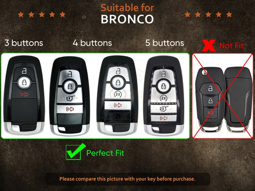 BRONCO Key Fob Cover| Leather Key Fob Cover| 3 4 5 Buttons| Remote Key Case| Gift for Him| Father's Day Gift| Personalized Name Card