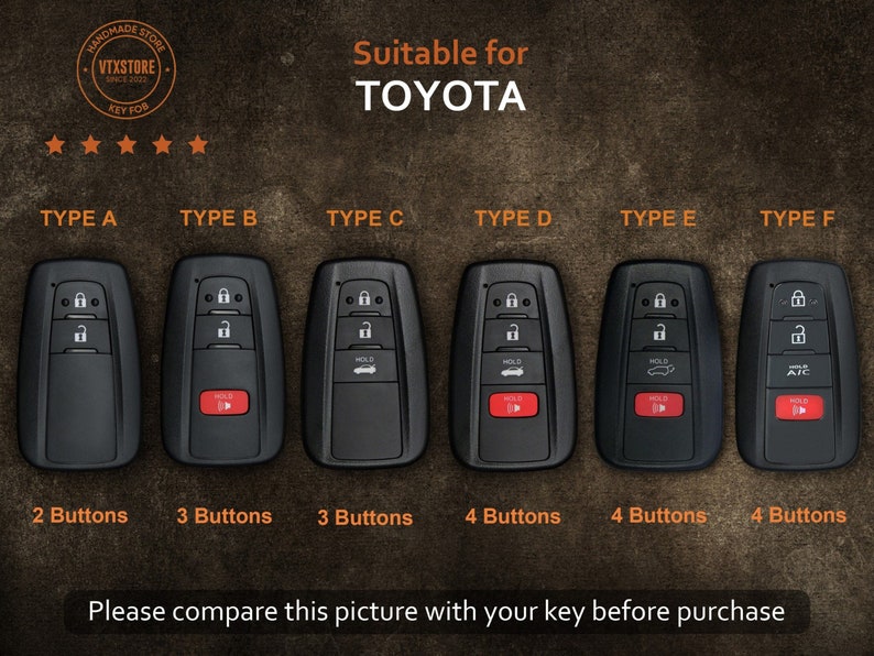 Toyota RAV4 Key Fob Cover (Patina Color), Handcraft Leather For Toyota Avalon, Camry, Corolla, Highlander ... Toyota Accessories