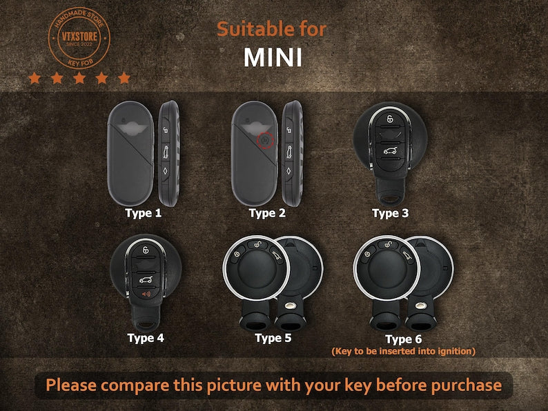 MINI Key Fob Cover, Leather Key Case For Mini Countryman| Clubman| Paceman| 3 Door| 5 Door... Gift for Mom, Personalized Name Card