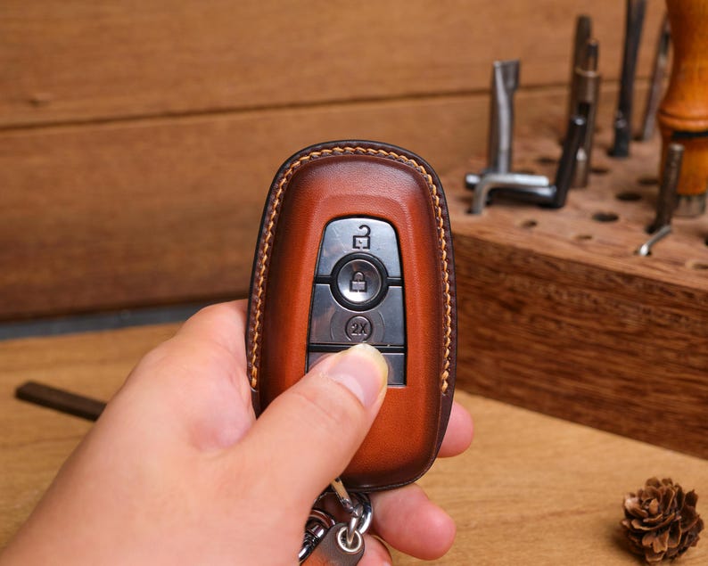 All Ford Mustang Key Fob Cover, Customized Leather Case for Dark Horse, GT, RTR, Mach-E, Mach-1 Shelby, Personalized Gift For Him