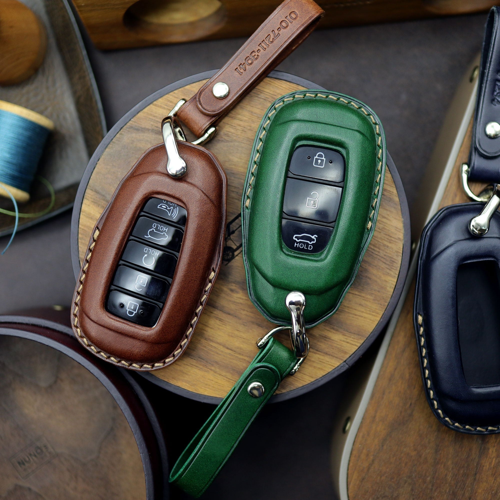 Leather Car Key Fob Cover: Hyundai Palisade, Santa Fe, Avante