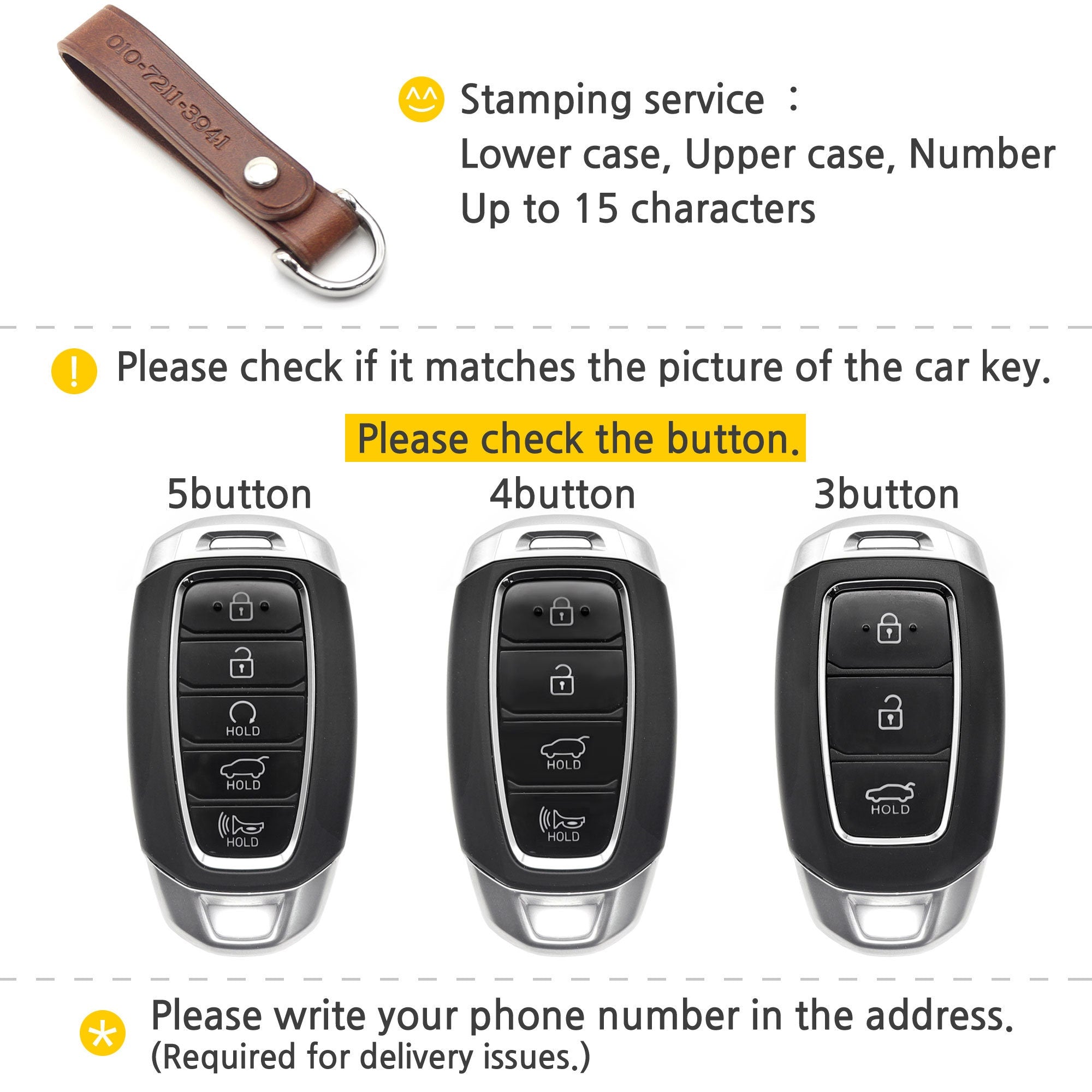 Leather Car Key Fob Cover: Hyundai Palisade, Santa Fe, Avante