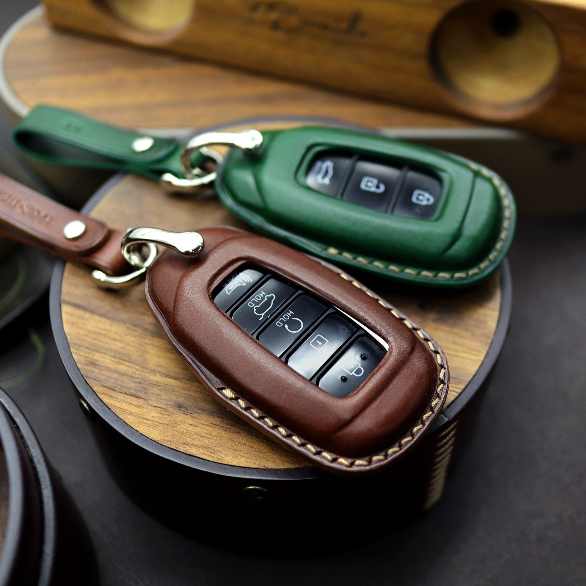 Leather Car Key Fob Cover: Hyundai Palisade, Santa Fe, Avante