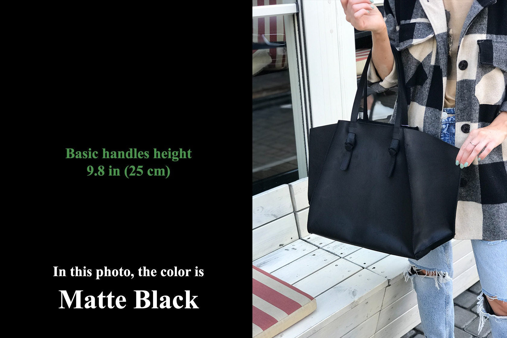 Black Leather Tote Bag: Distressed Calf, Large Work Bag