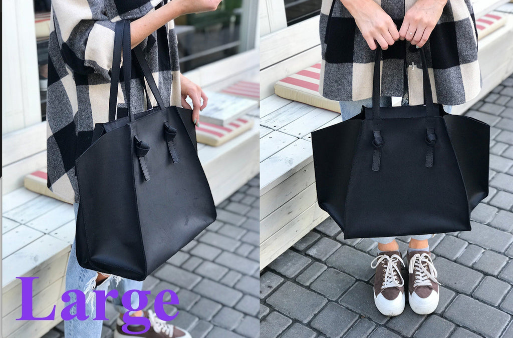 Black Leather Tote Bag: Distressed Calf, Large Work Bag