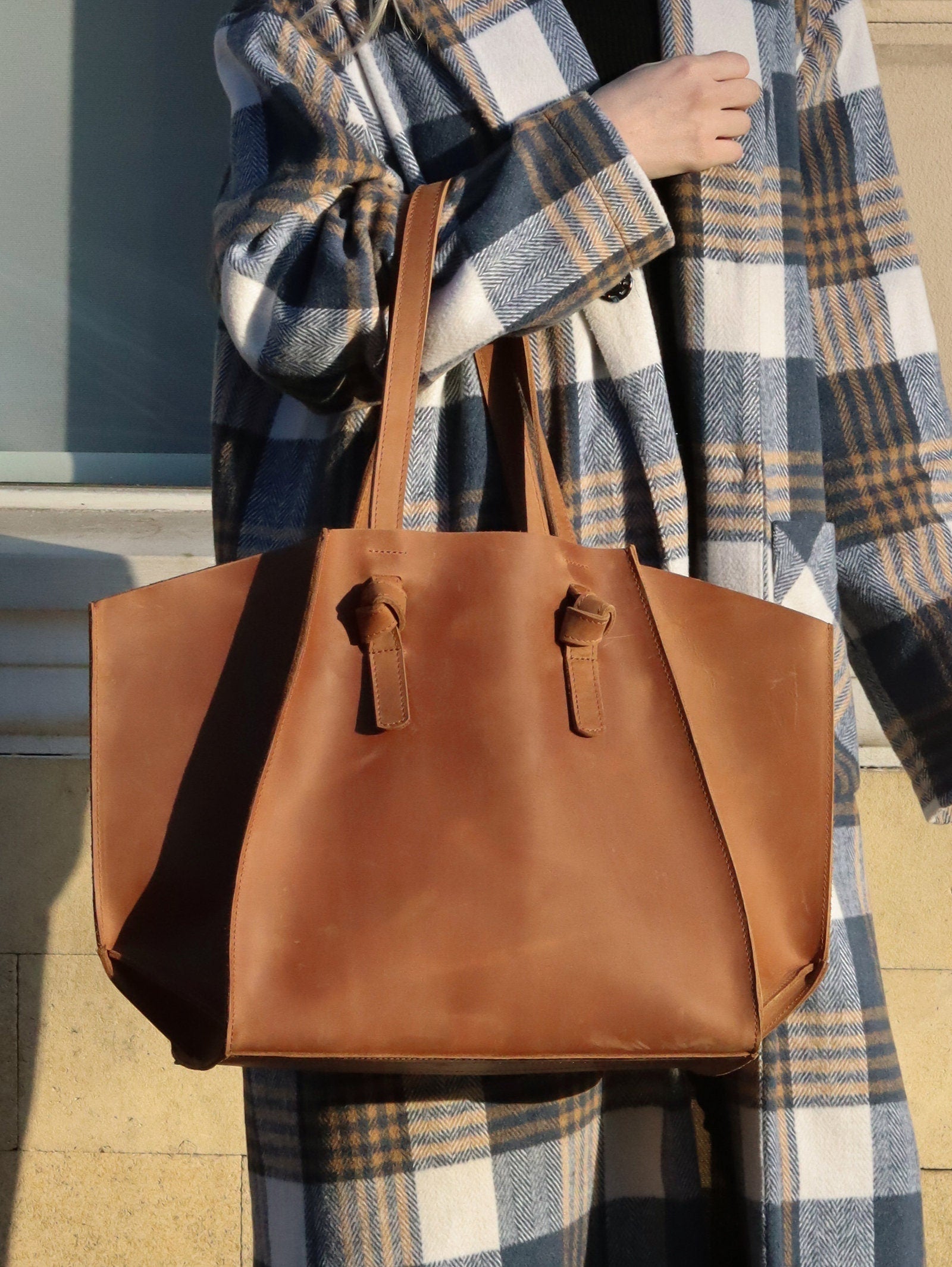 Large Leather Laptop Tote — Work &amp; Office Bag for Women, Fits 13–16" Laptop, Optional Trolley Sleeve and Pockets