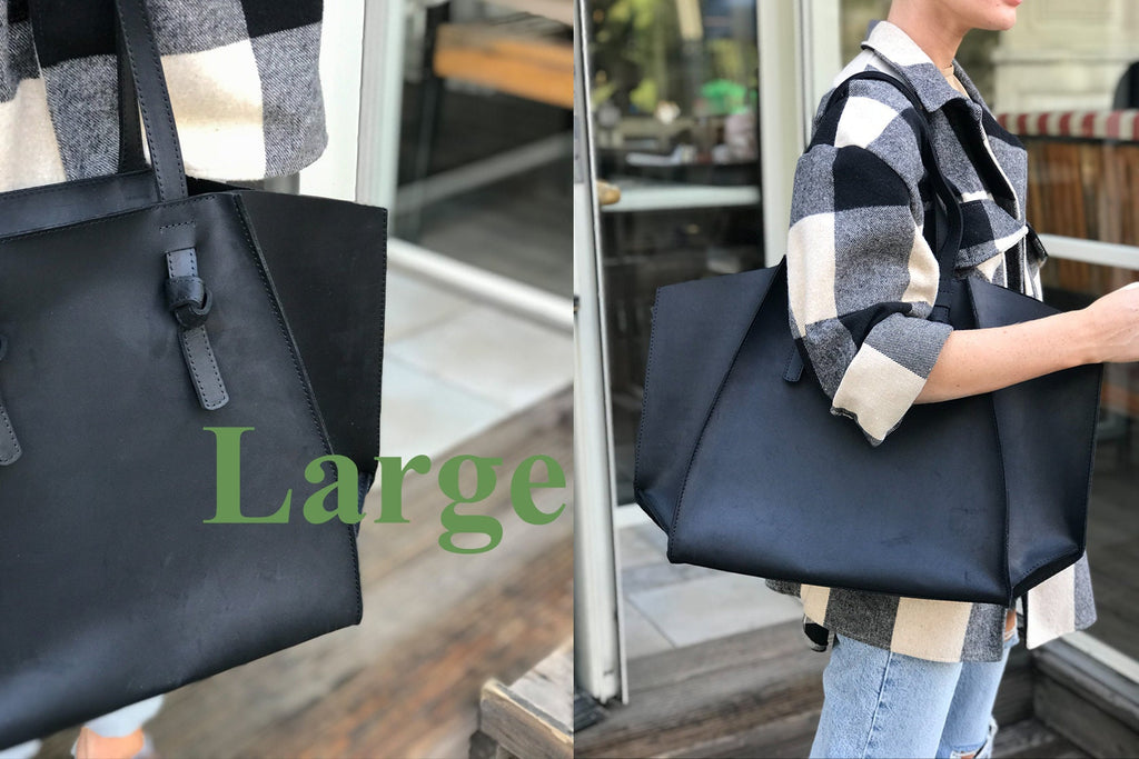 Black Leather Tote Bag: Distressed Calf, Large Work Bag