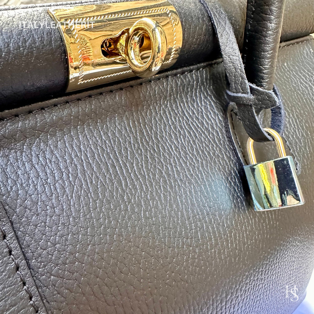 Italian Handmade Leather Bags For Woman l l Elegant Leather Tote From Florence, Black bag, Lock bag